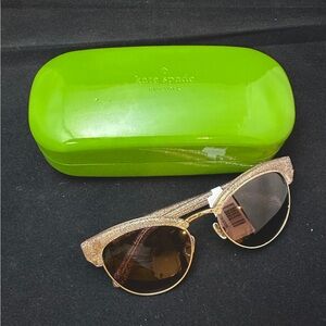 Kate Spade Glittery Gold Sunglasses with Green Case